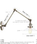 Wall Sconce Lights Indoor Bedroom Hallway Swing Arm Lamps with Switch,Adjustable Metal,Clear Glass Shade,Hardwired Industrial Lamp for Living Room with detailed dimensions.