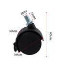 Four Pack 1.5 Inch Universal Caster Wheels With Brakes For Office Chairs Furniture Toolboxes And Industrial Equipment Smooth Rolling Mobility And Safe Locking On Any Surface black wheel with dimensions