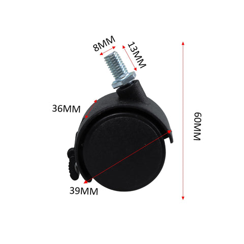 Four Pack 1.5 Inch Universal Caster Wheels With Brakes For Office Chairs Furniture Toolboxes And Industrial Equipment Smooth Rolling Mobility And Safe Locking On Any Surface black wheel with dimensions