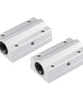 Extra Long 10mm Bore Linear Ball Bearing Slide Block Units 2 Pack Aluminum Alloy Housing, Chromium Steel Balls, Front View