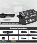 Beefy 19KG High Speed Brushless RC Steering Servo With Full Metal Gear 0.073Sec 25T Metal Horn 180 Degree Travel Programmable Via AGF SPV3 Not Included Black Edition Heavy Duty RC Car Boat Plane Servo package