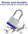 Trinity Keyed-Alike Padlocks Outdoor Heavy Duty Laminated Steel Body 1-9/16 Inch Shackle 40mm with text 'Sturdy and Durable'