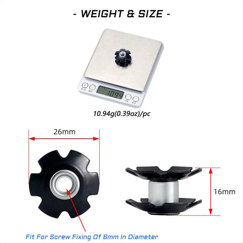 Six Pack Bike Headset Star Nut in steel, weighing 10.94g, size 26mm diameter and 16mm height for 1 1/8 inch forks