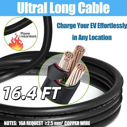 Level Two Portable Ev Charger Delivering Straight Up 3.5 Kw Adjustable 16 Amp Output Smooth Smartphone App Pairing And 16 Foot Nema 5-15P Cord with 16.4 ft flame retardant cable.