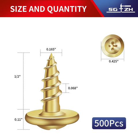 Built Tough Number 8 Half Inch Wood Screws 500 Pack Carbon Steel Truss Head Fasteners size chart with dimensions.