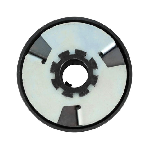 Hit The Road In Style With This Rock Solid Centrifugal Go Kart Clutch Featuring A Heavy Duty Five Eighths Inch Bore And Ten Tooth Sprocket Built Tough For 420 Chain Mini Bikes Fast Acceleration. Top view of centrifugal clutch, metallic surface, designed for go karts.
