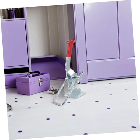 Premium Heavy Duty Toggle Latch Clamps Set Of 2 With Stupendous 2183 Lb Hold Power on a floor next to a purple toolbox.