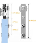 Side view of 16 Feet Sliding Barn Door Hardware Kit Heavy Duty Stainless Steel Track Brushed Nickel For Double Wood Doors.