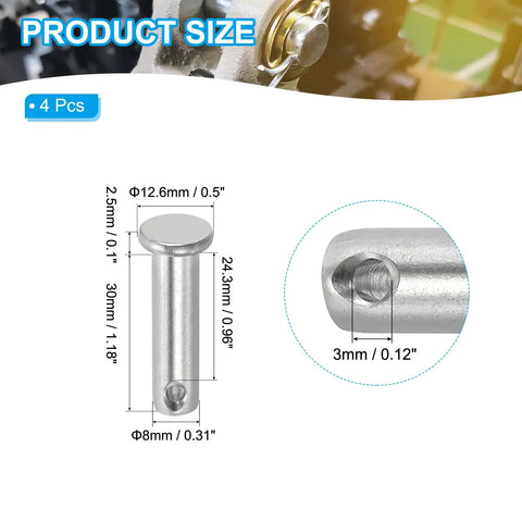 8 By 30 Millimeter Clevis Pins Set Of Four In 304 Stainless Steel With Flat Head For Hitch Pin Lock Link Hinge Systems Heavy Duty Durable Corrosion Resistant Hardware For Trailers Boats And Industrial Projects Silver size diagram