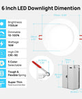 Infographic of Ultra Thin 6 Inch LED Recessed Lighting 12 Pack Canless Retrofit Fixtures features and dimensions