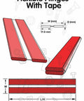 Diagram of 4 Pack 12 Inch Transparent Acrylic Piano Hinges with Self Adhesive Backing, showing dimensions and tape detail.