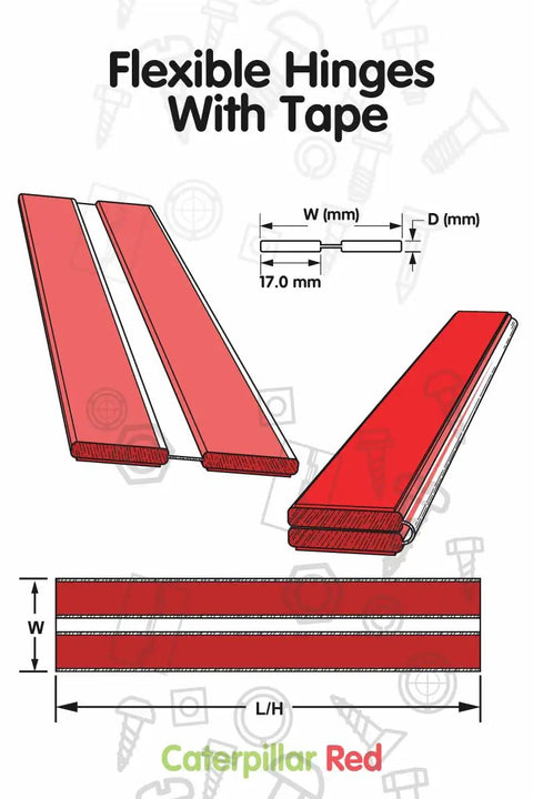 Diagram of 4 Pack 12 Inch Transparent Acrylic Piano Hinges with Self Adhesive Backing, showing dimensions and tape detail.