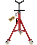 Heavy Duty Pipe Stand With Casters, Adjustable Height From 28 To 52 Inches, V Head Supports Pipes From One Eighth To Twelve Inches