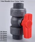 15 Piece Hose Connector Set With Double Union Ball Valve For Garden Watering Irrigation System Red And White Fittings Built Tough For Backyard Use And Leak Free Water Pipe Connectors, grey PVC ball valve with red handle, 20-63mm