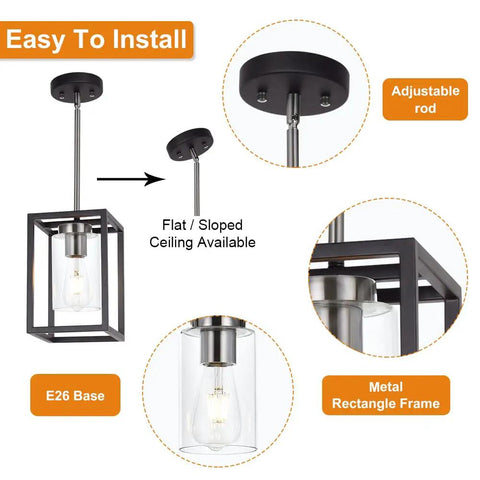 Single Black And Brushed Nickel Pendant Light With Clear Glass Shade Sleek Modern Industrial Chandelier features.