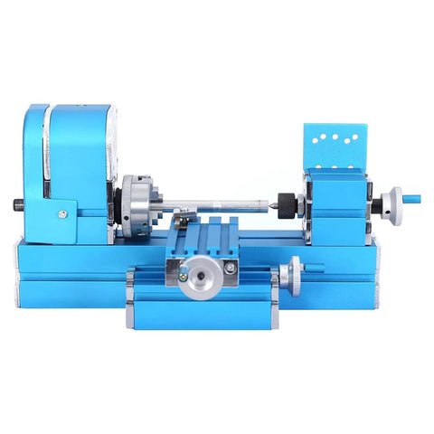 Mini Motorized Lathe Machine For Diy Enthusiasts And School Tech Classes Precision Engine Turning Tool with blue metal casing.