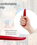 Hand holding red Ultra Strong Bicycle Tire Levers Set from 6 Piece Snap Together Bike Tire Tools in Red and Black, showing grip