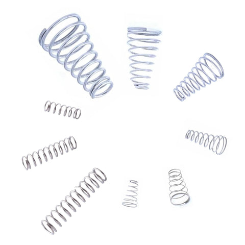 Assorted conical stainless steel compression springs, 304 grade, 100-piece set, various sizes