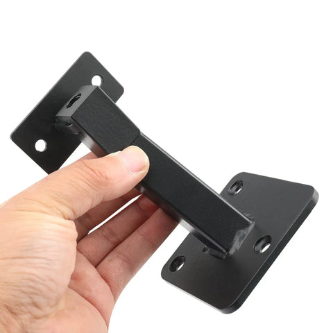 Swivel Handrail Brackets Set, Rugged Heavy Duty Steel Hand Rail Wall Mounts For Staircase Railing, Black hardware in hand