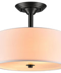 Matte Black 13 Inch Drum Ceiling Light Fixture With White Shade Two-Light Semi-Flush Mount Close-To-Ceiling Lamp