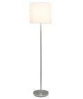 Brushed Nickel Floor Lamp With White Fabric Drum Shade Tall 58 Inch Dope Modern Look Featuring A Foot Switch Simple Yet Sleek
