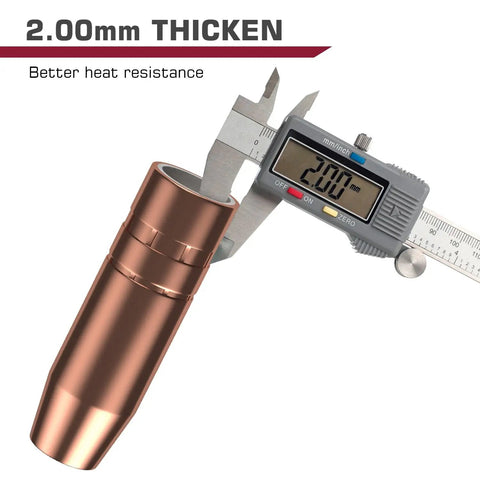 Caliper measuring 2.00mm copper nozzle from Rugged MIG Welder Accessory Kit For Lincoln Magnum 100L And Tweco Mini Gun