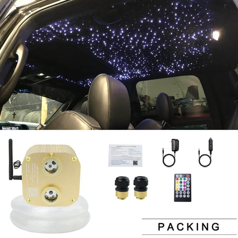 Next-Level Bluetooth 20W Dual-Port Fiber Optic Star Ceiling Kit With 860 Fiber Strands 13.1Ft Each RGBW Lights shown installed in car