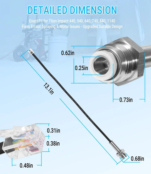 Airless Sprayer Pressure Transducer 704492 Compatible With Impact 400 440 540 640 740 840 1140 TT Sprayers dimensions illustration