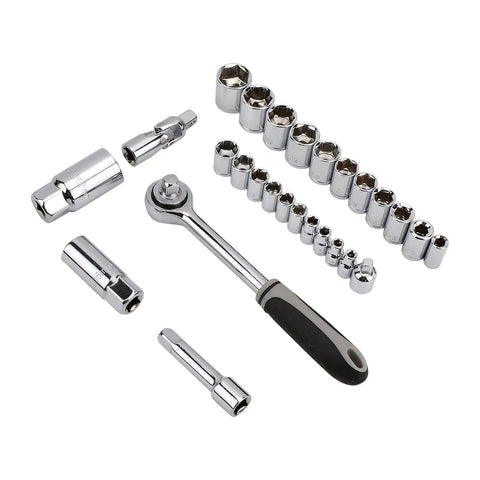 Ratchet and sockets from 131 Piece General Household Tool Set With Portable Storage Case For Home Repairs And Everyday Projects