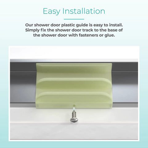 Heavy Duty Sliding Shower Door Bottom Guide With Mounting Screws For Top Hung Glass Doors And Tub Enclosures showing easy installation with plastic guide and screw.