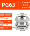 Stainless Steel Cable Gland PG63 IP68 Waterproof Cord Grip Connector 42-52mm with dimensions and specifications