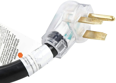 Close-up of Heavy Duty 25 Foot 220V Welder Extension Cord 8 Gauge NEMA 6 50 Welding Lead With Lighted End connector