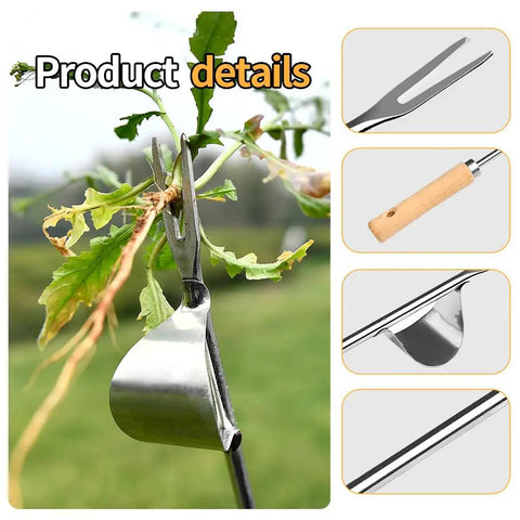 Two Pack Stainless Steel Hand Weeder Tools For Garden And Farm With V Shape Weeder And Four Teeth Weed Puller Wood Handles