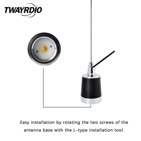 NMO Dual Band Antenna For 144 430 MHz VHF UHF Mobile Radios installation with L-type tool diagram