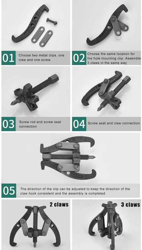 Grease Monkey Approved Hydraulic Gear Puller Forged Carbon Steel Two Or Three Jaws Bearing Extractor Tool Up To Five Tons assembly guide.