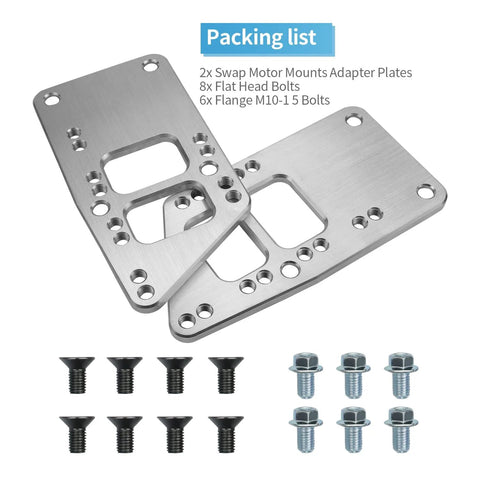 Beefy Adjustable Universal LS Swap Motor Mounts And Adapter Plates Kit in billet aluminum with included bolts