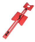 Rock Solid Heavy Duty 4 In 1 Aluminum Router Jig Kit With Quick Assembly Backer Bracket For Circle Cutting Groove Milling Edge Trimming Modular Woodworking Tool in red color with adjustable measuring scale.