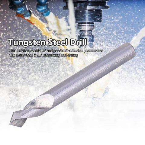 Tungsten steel drill bit for drilling machines; gray metal with 90° chamfering tip