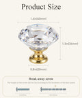 Four Pack Of Straight Up Stunning Clear Gold Diamond Cabinet Knobs With Built Tough Zinc Alloy Bases And Just Pure Magical Glass Dresser Pulls For Weekend Home Makeovers showing size dimensions of crystal and base.