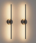 Set Of Two 28 Inch Black Linear Wall Sconce Hardwired 3000K Warm Led Light Fixture 360 Degree Swivel Top Shelf Accent Lamp Quick Hookup For Living Room Bedroom And Hallway mounted on a wall.