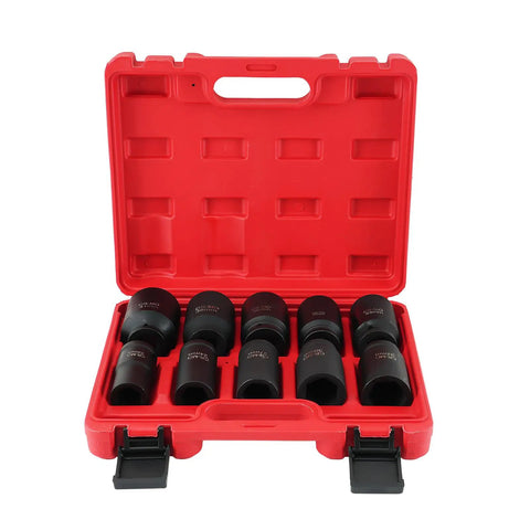10pcs Deep Impact Socket Set 3/4 Inch Drive Metric 22-41mm With 6-Point Grip For Heavy Duty Garage Work That Totally Slaps And Matches Your Existing Case Kit Perfectly. Red case with 10 black CR-MO deep impact sockets