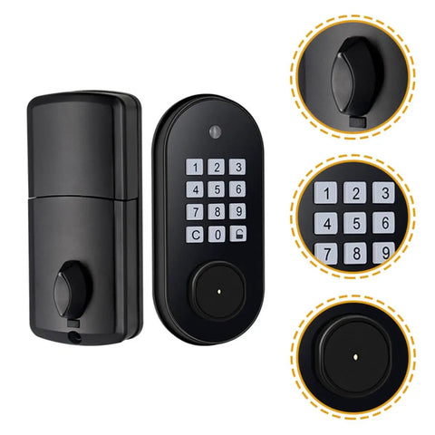 Keyless Entry Electronic Door Lock Deadbolt With Keypad For Front Door Automatic Lock showing keypad and lock design in black.