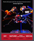 3D DIY Mechanical Beetle Assembly Model With Mechanical Transmission, Futuristic Desktop Ornament For Enthusiasts And Gift Givers, Dynamic Kit Version With LED Accent Lights, red ABS PVC, mounted on base