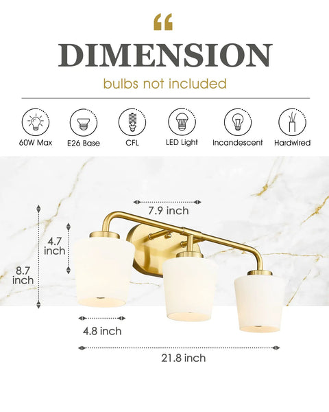 Brushed Gold Bathroom Vanity Light With Milk White Glass Shades 3 Light Farmhouse Brass Sconce Over Mirror Wall Mount Bath Fixture For Dope Modern Rustic Vibe