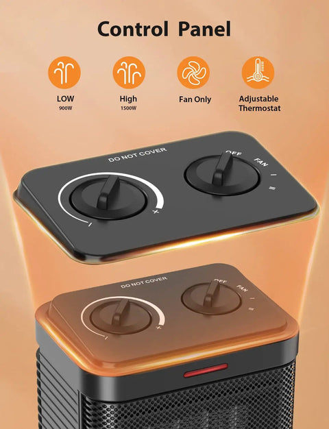 Control panel of 1500W Small Space Heater For Indoor Use With PTC Ceramic Heating Thermostat Three Modes Quiet Safe Heat