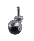 2-Inch Office Chair Caster With Soft Black Rubber Ball, Chrome Hooded Swivel, Double Ball Bearing, Grip Ring Stem
