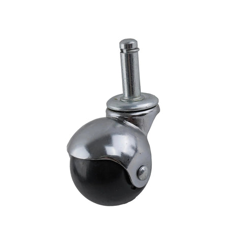 2-Inch Office Chair Caster With Soft Black Rubber Ball, Chrome Hooded Swivel, Double Ball Bearing, Grip Ring Stem