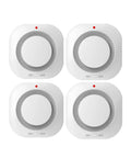 Dual Sensor Smoke Detector And Fire Alarm 4 Pack Kit Delivering Battle Ready Protection Plus 85 Decibel Siren For Homes Craving Heavy Duty Safety And Zero Hassle Setup Anytime, white units arranged in a square.