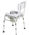 Back view of Lumex Deluxe Padded Shower Chair With Commode Opening, height adjustable legs, and anodized frame.