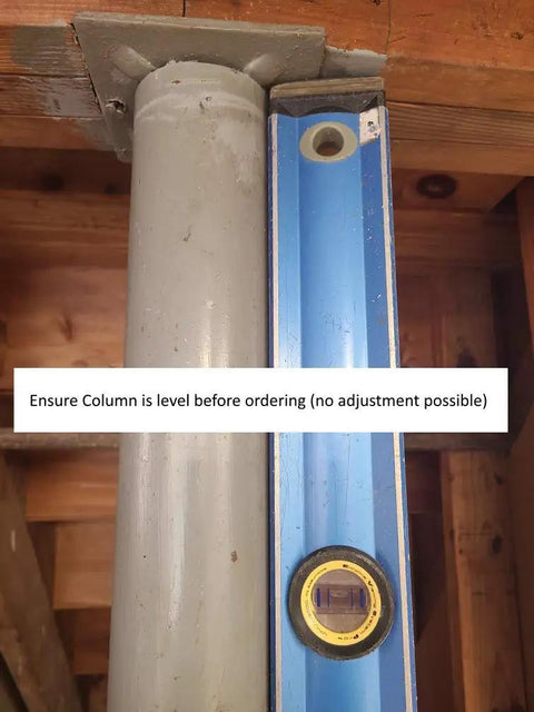 Fast Snap Column Enclosure Framing System Fits 3 To 4 Inch Round Pillars level check with a blue level tool next to a gray round column.